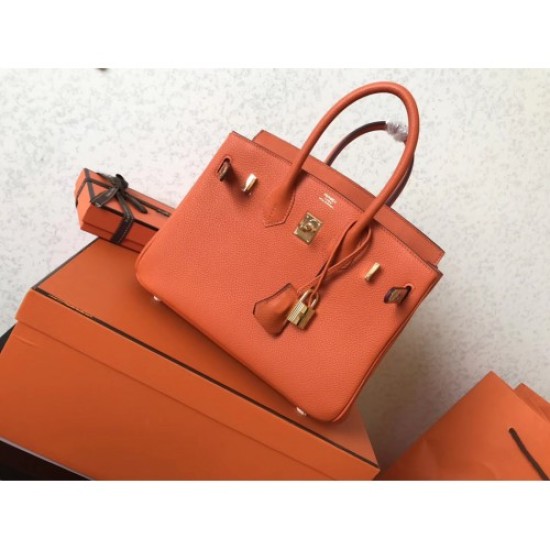 Replica Borse Birkin Hermes Clemence Arancio 25cm