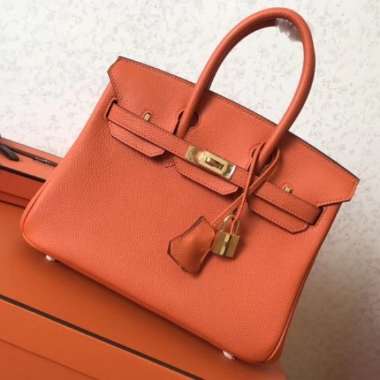 Replica Borse Birkin Hermes Clemence Arancio 25cm