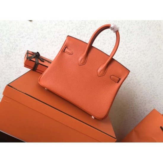 Replica Borse Birkin Hermes Clemence Arancio 25cm