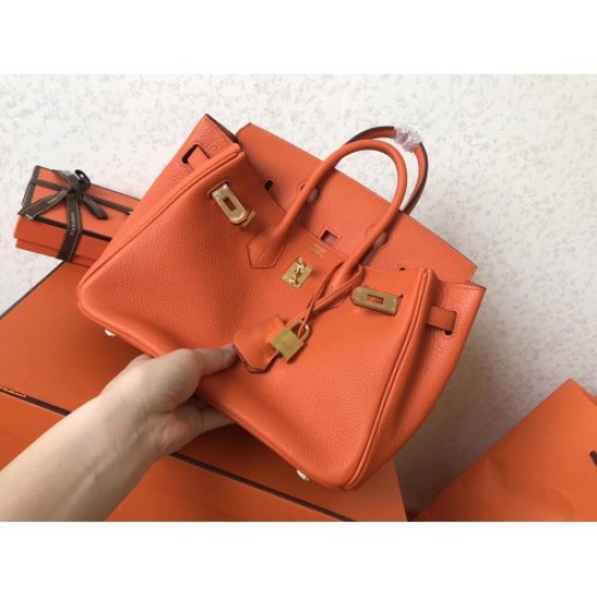Replica Borse Birkin Hermes Clemence Arancio 25cm