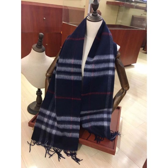 Replica Sciarpa Burberry Classic in cashmere double face 30 x 168 Blu scuro