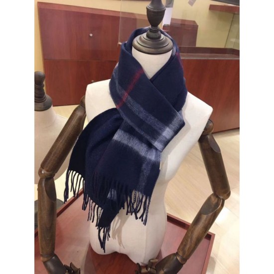 Replica Sciarpa Burberry Classic in cashmere double face 30 x 168 Blu scuro