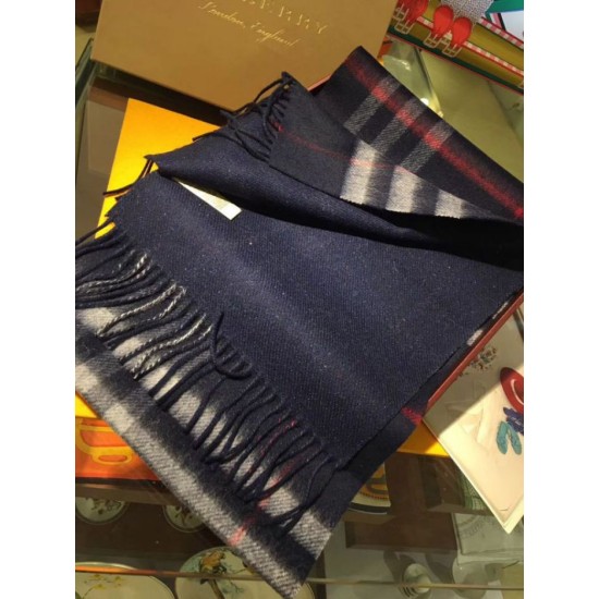 Replica Sciarpa Burberry Classic in cashmere double face 30 x 168 Blu scuro