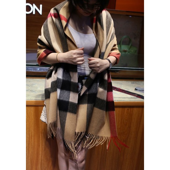 Replica Scialle in cashmere con motivo check classico Burberry 70 x 200 marrone