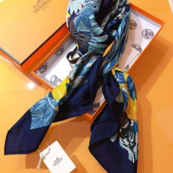Replica Scialle in seta cashmere paesaggio Hermes 140 blu