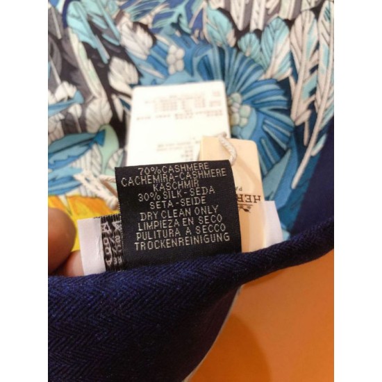 Replica Scialle in seta cashmere paesaggio Hermes 140 blu