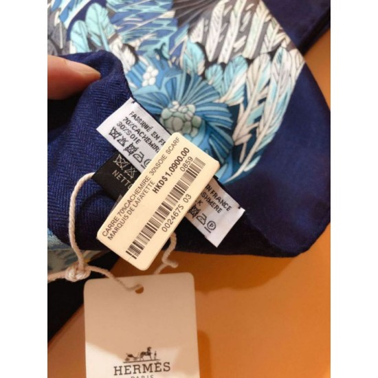 Replica Scialle in seta cashmere paesaggio Hermes 140 blu