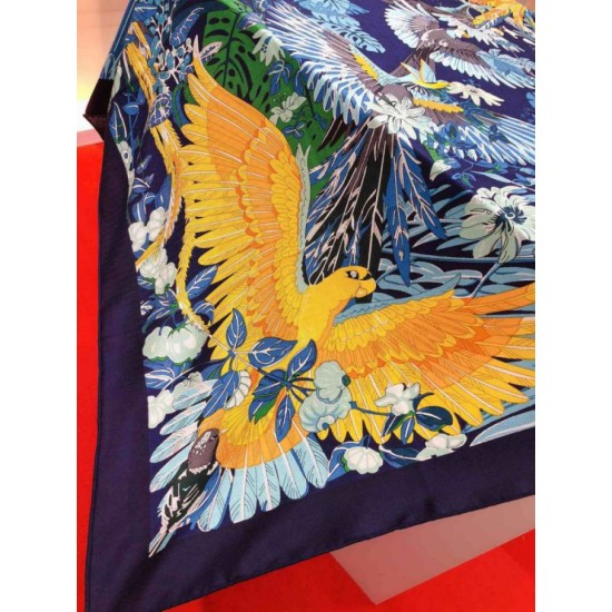 Replica Scialle in seta cashmere paesaggio Hermes 140 blu