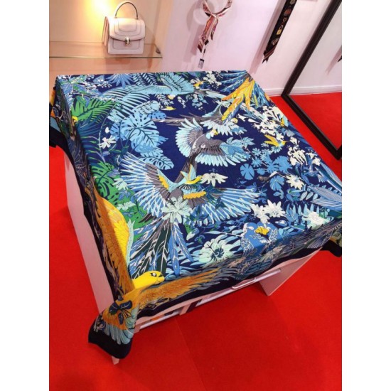 Replica Scialle in seta cashmere paesaggio Hermes 140 blu