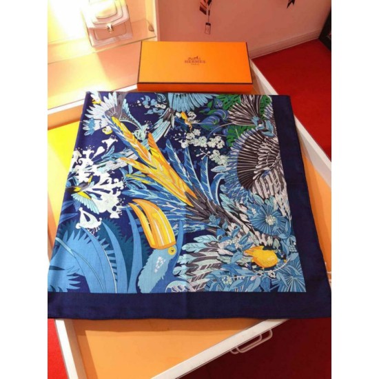 Replica Scialle in seta cashmere paesaggio Hermes 140 blu