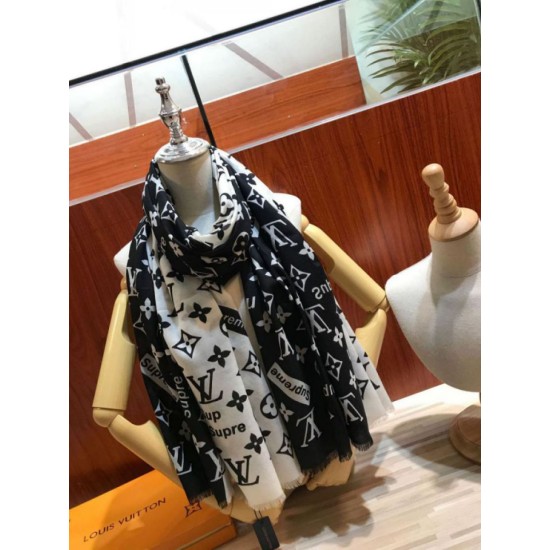 Replica Monogram Supreme Cashmere Silk Schawl Nero / Bianco