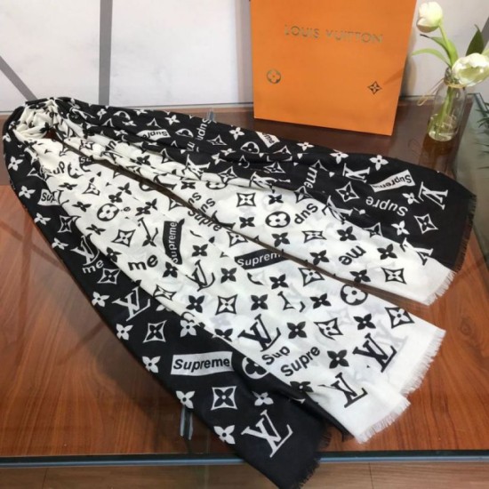 Replica Monogram Supreme Cashmere Silk Schawl Nero / Bianco