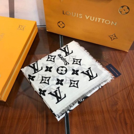 Replica Monogram Supreme Cashmere Silk Schawl Nero / Bianco