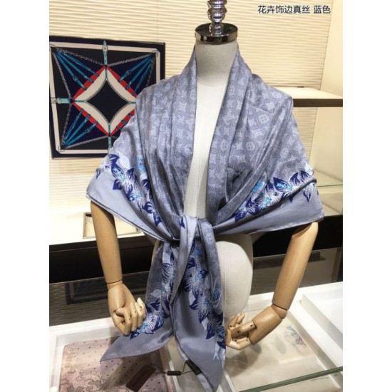 Replica Scialle in seta monogramma classico Azzurro 140