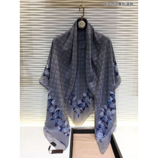 Replica Scialle in seta monogramma classico Azzurro 140