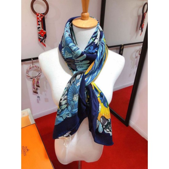 Replica Scialle in seta cashmere paesaggio Hermes 140 blu