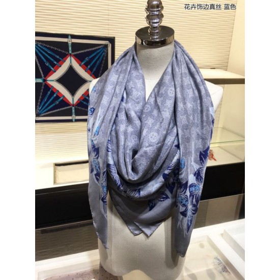 Replica Scialle in seta monogramma classico Azzurro 140