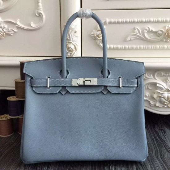 Replica Borse Hermes Birkin 30cm 35CM in pelle blu Lin Clemence
