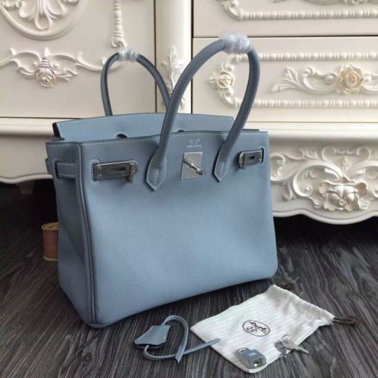 Replica Borse Hermes Birkin 30cm 35CM in pelle blu Lin Clemence