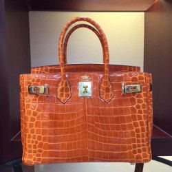 Replica Borse Hermes Birkin 30cm 35CM in pelle di coccodrillo arancione