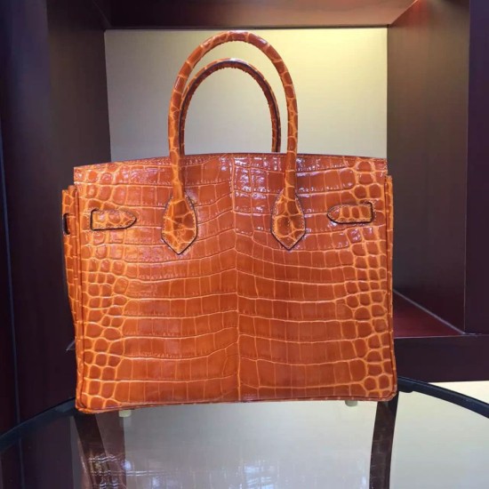 Replica Borse Hermes Birkin 30cm 35CM in pelle di coccodrillo arancione