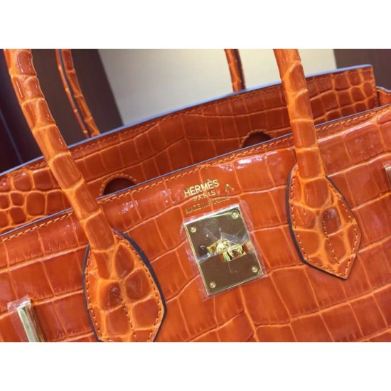 Replica Borse Hermes Birkin 30cm 35CM in pelle di coccodrillo arancione