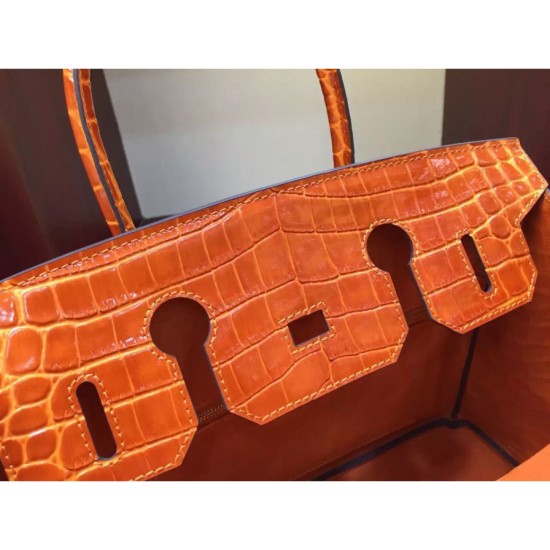 Replica Borse Hermes Birkin 30cm 35CM in pelle di coccodrillo arancione
