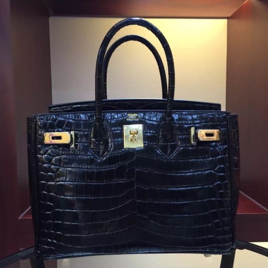 Replica Borse Hermes Birkin 30cm 35CM in pelle nera di coccodrillo