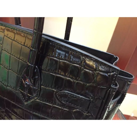 Replica Borse Hermes Birkin 30cm 35CM in pelle nera di coccodrillo
