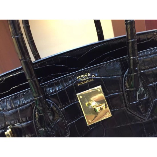 Replica Borse Hermes Birkin 30cm 35CM in pelle nera di coccodrillo