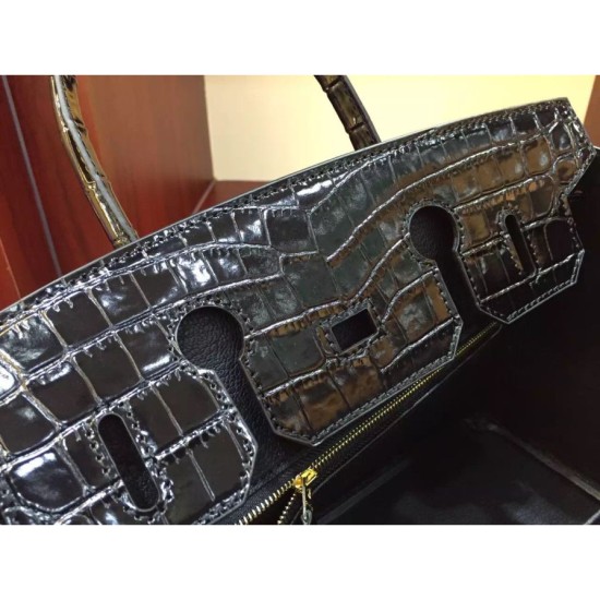 Replica Borse Hermes Birkin 30cm 35CM in pelle nera di coccodrillo