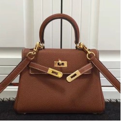 Replica Borse Hermes Kelly 25cm in pelle marrone Clemence