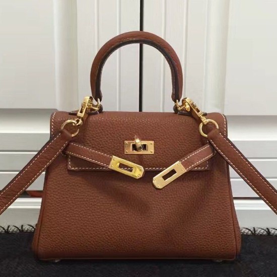 Replica Borse Hermes Kelly 25cm in pelle marrone Clemence