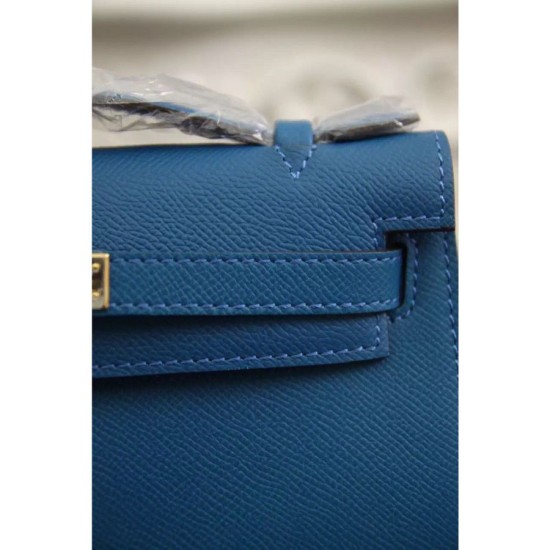 Replica Borse Hermes Kelly Mini Pochette in pelle blu Epsom