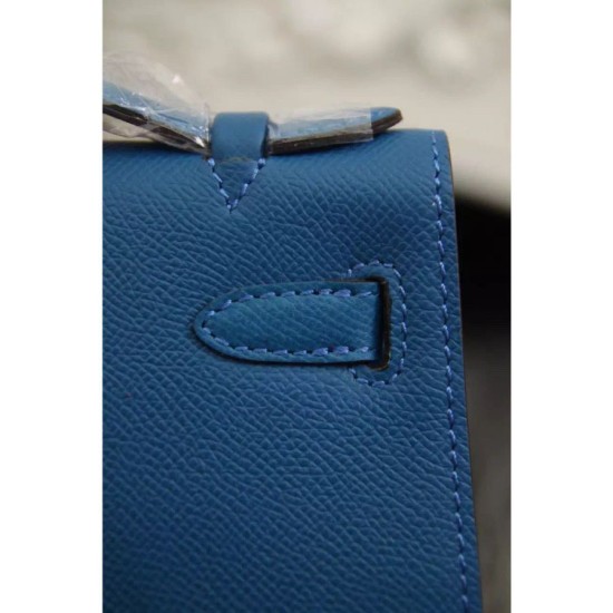 Replica Borse Hermes Kelly Mini Pochette in pelle blu Epsom