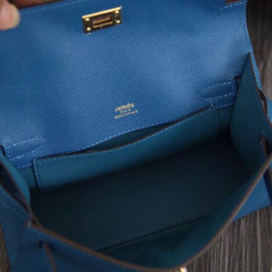 Replica Borse Hermes Kelly Mini Pochette in pelle blu Epsom