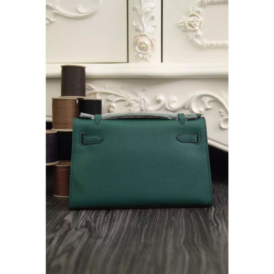 Replica Borse Hermes Kelly Mini Pochette in pelle Malachite Epsom