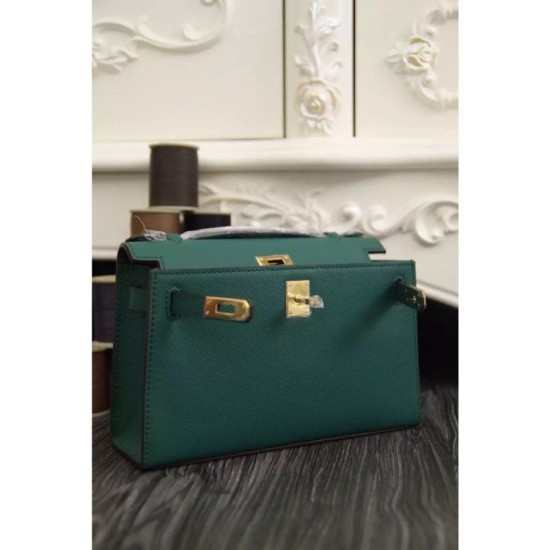 Replica Borse Hermes Kelly Mini Pochette in pelle Malachite Epsom
