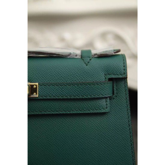 Replica Borse Hermes Kelly Mini Pochette in pelle Malachite Epsom