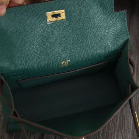 Replica Borse Hermes Kelly Mini Pochette in pelle Malachite Epsom