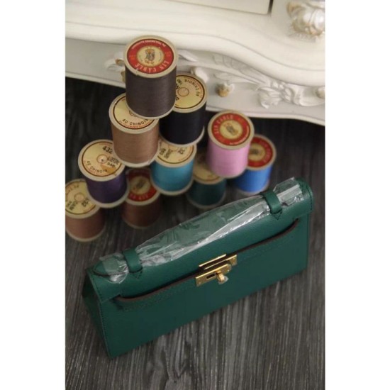 Replica Borse Hermes Kelly Mini Pochette in pelle Malachite Epsom