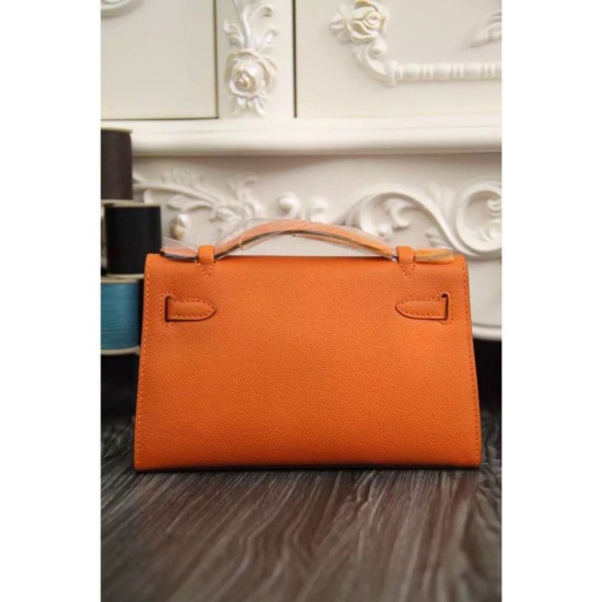 Replica Borse Hermes Kelly Pochette in pelle arancione Epsom