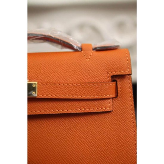 Replica Borse Hermes Kelly Pochette in pelle arancione Epsom