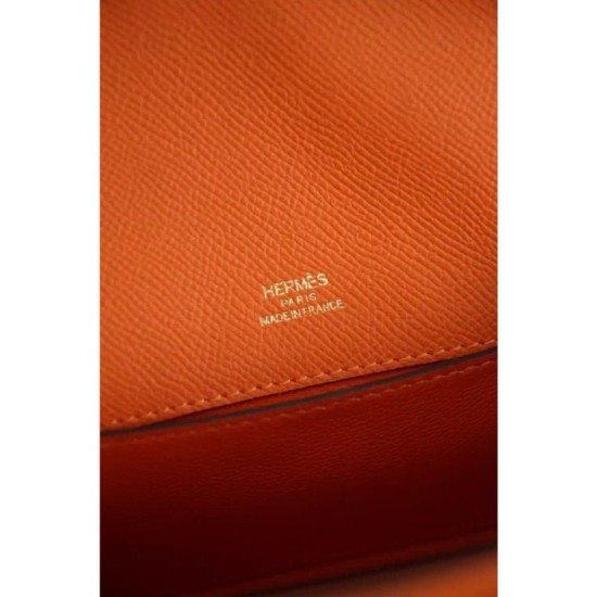 Replica Borse Hermes Kelly Pochette in pelle arancione Epsom