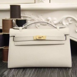 Replica Borse Hermes Kelly Pochette in pelle bianca Epsom