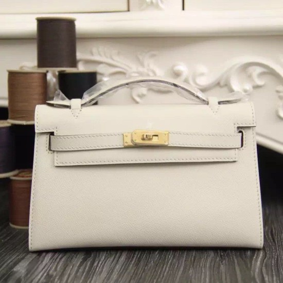 Replica Borse Hermes Kelly Pochette in pelle bianca Epsom