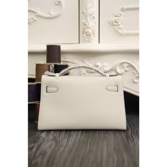 Replica Borse Hermes Kelly Pochette in pelle bianca Epsom