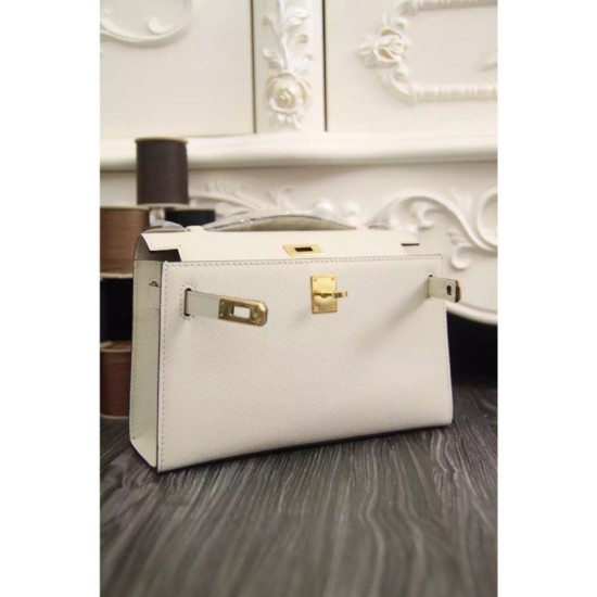 Replica Borse Hermes Kelly Pochette in pelle bianca Epsom