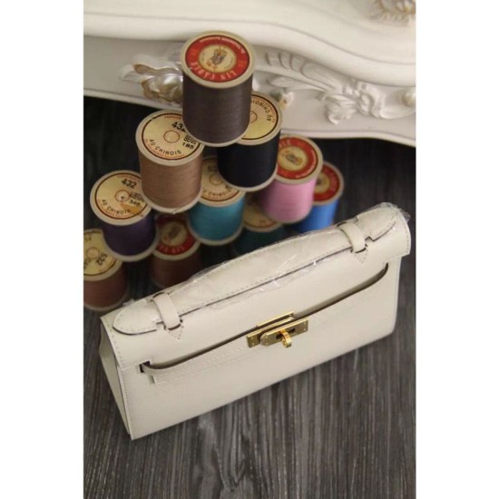Replica Borse Hermes Kelly Pochette in pelle bianca Epsom