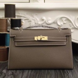 Replica Borse Hermes Kelly Pochette in pelle Etain Epsom